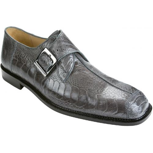 Belvedere "Dolce" Grey All-Over Genuine Ostrich Monk Strap Shoes